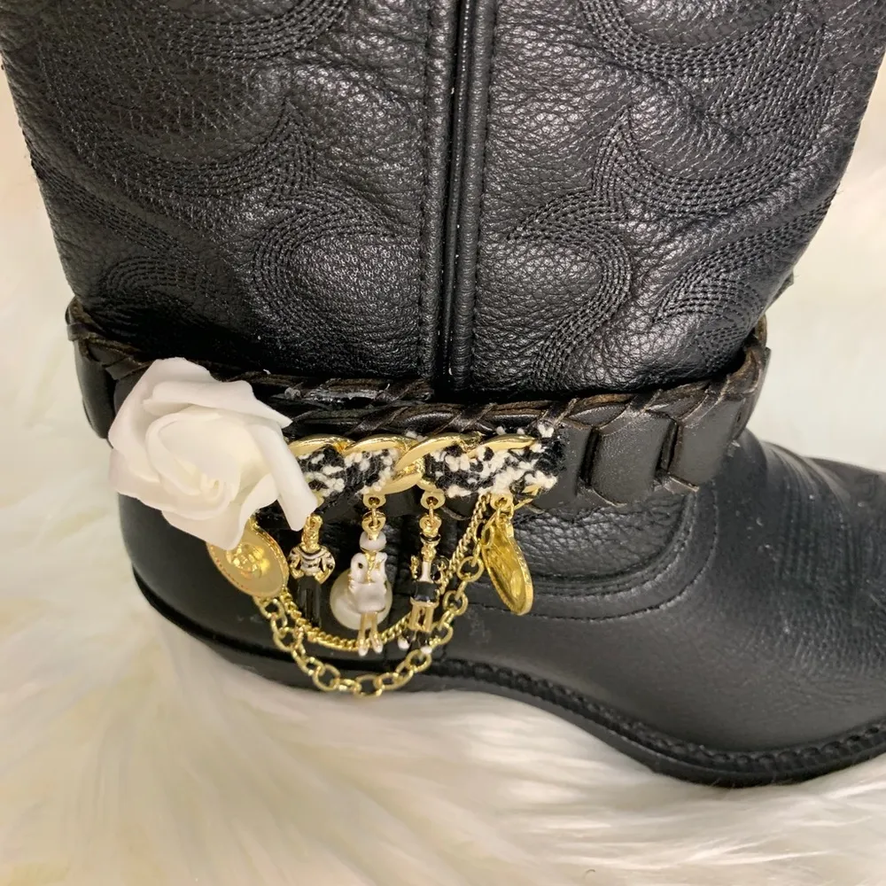 Handmade Women Removable Boot Band. One Size Boot Cuff Black - Image 7