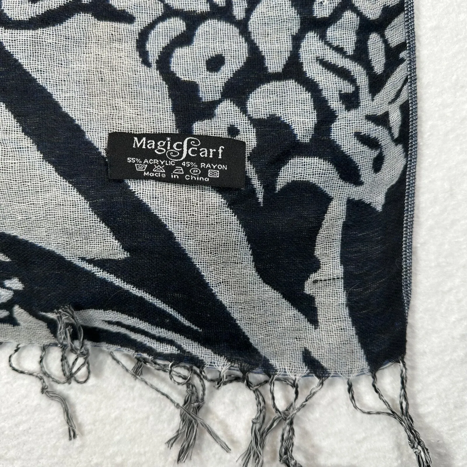 MagicScarf Blue Black Animal Print Tasseled 64" x 25.5" Rectangular Scarf Wrap - Image 2