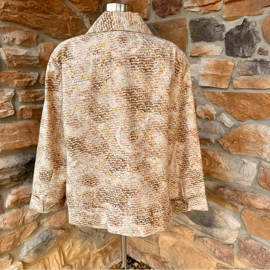 CHICO'S Silk Gold Silver Metallic Blazer Statement Jacket - Image 8