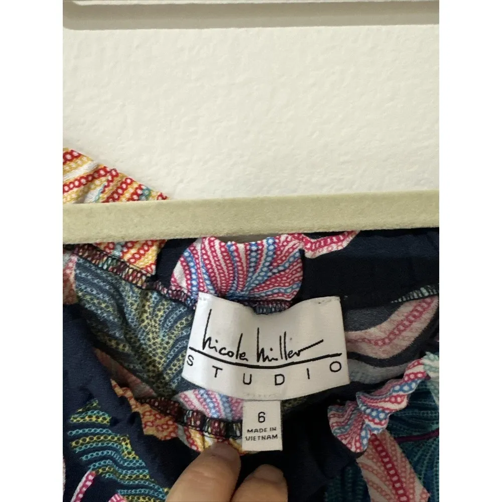 Nicole Miller Studio Off The Shoulder Floral Romper Ruffle Hem Size 6 - Image 4