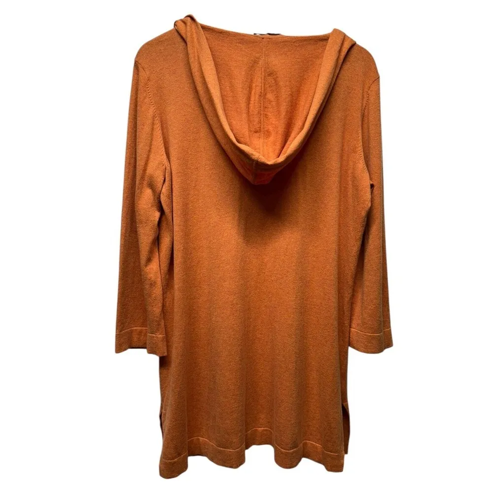 Eileen Fisher Tunic Sweater M Cashmere Cotton Deep V-Neck Hooded Orange Pullover - Image 2
