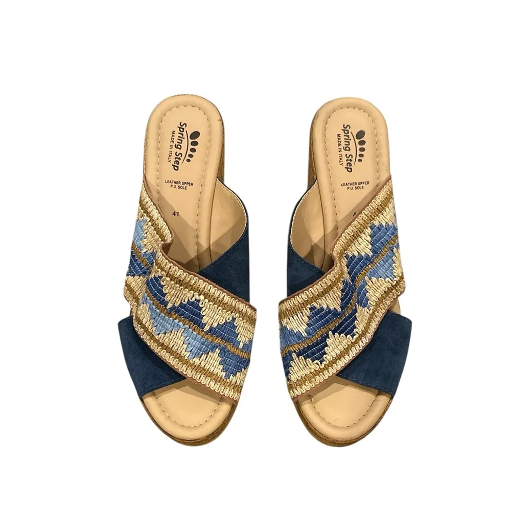 SPRING STEP TRIBECA CHUNKY OPEN TOE BLUE CORK SANDAL LEATHER SUEDE SHOES 41 9.5 - Image 2