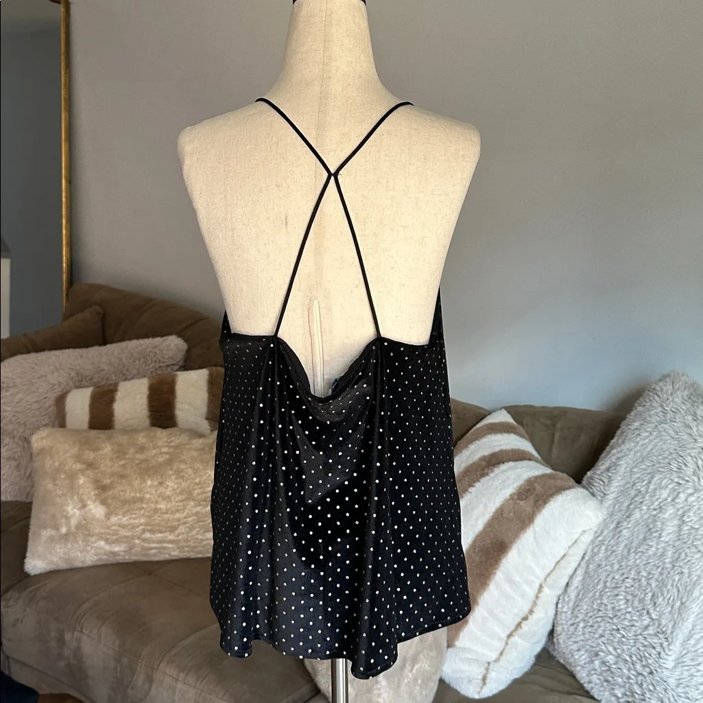 She + Sky Black Velvet Top with Gold Sparkle Polka Dots - Image 3