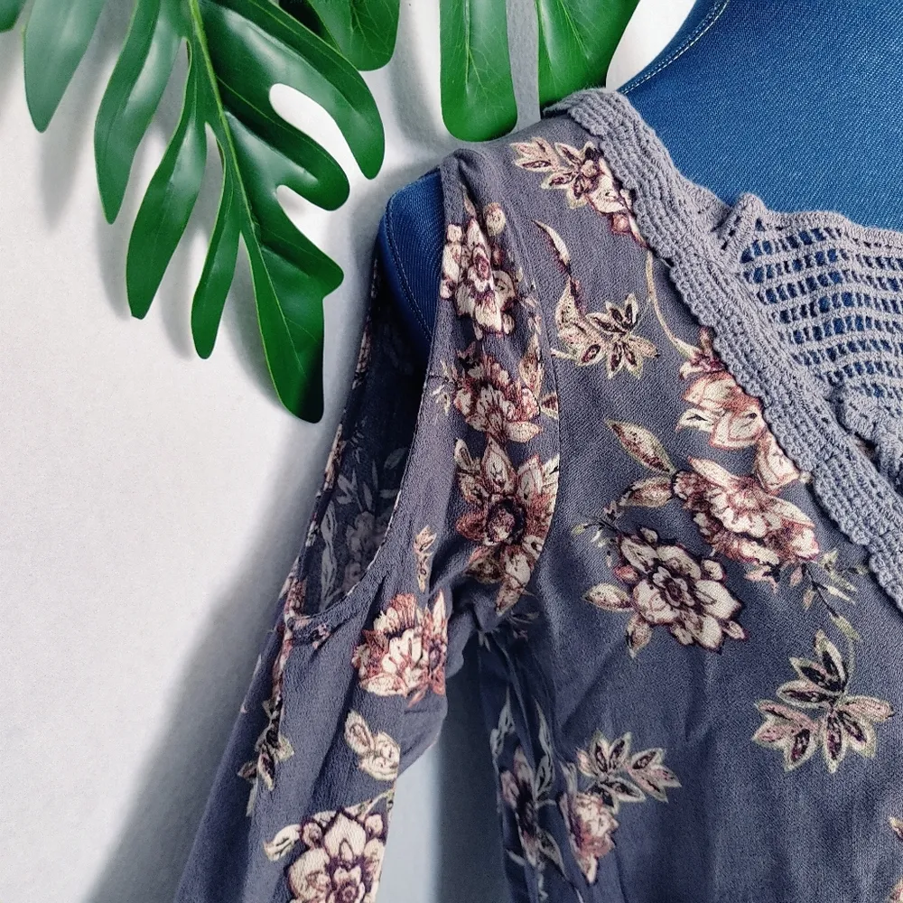 Knox Rose Taupe Floral Cold Shoulder Blouse Top - Image 2