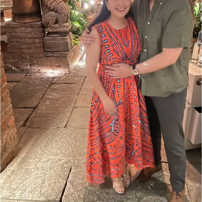 Altuzzara Batik Midi Dress SIZE 4 Artsy Linen Luxury Vacation Designer $1800 - Image 5