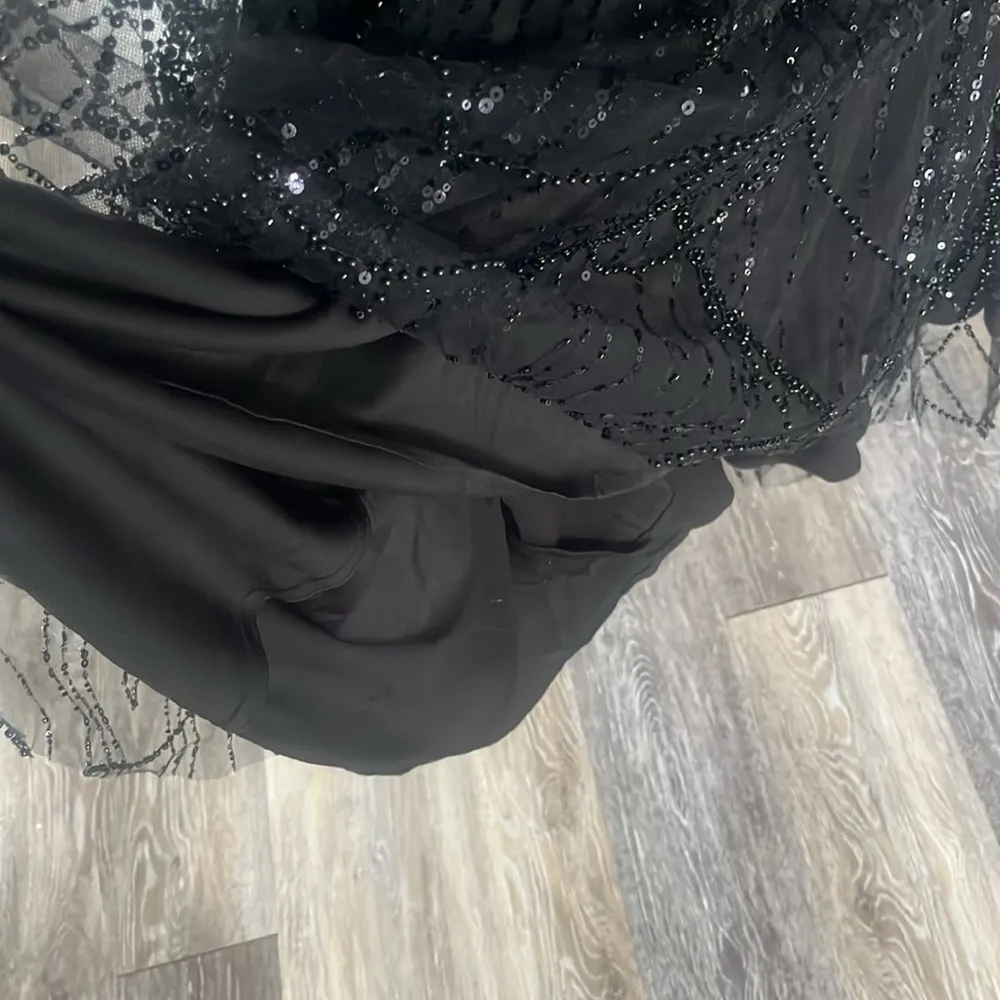 Heavily beaded black gown evening dress NWOT size 14 long sleeve formal mermaid - Image 11