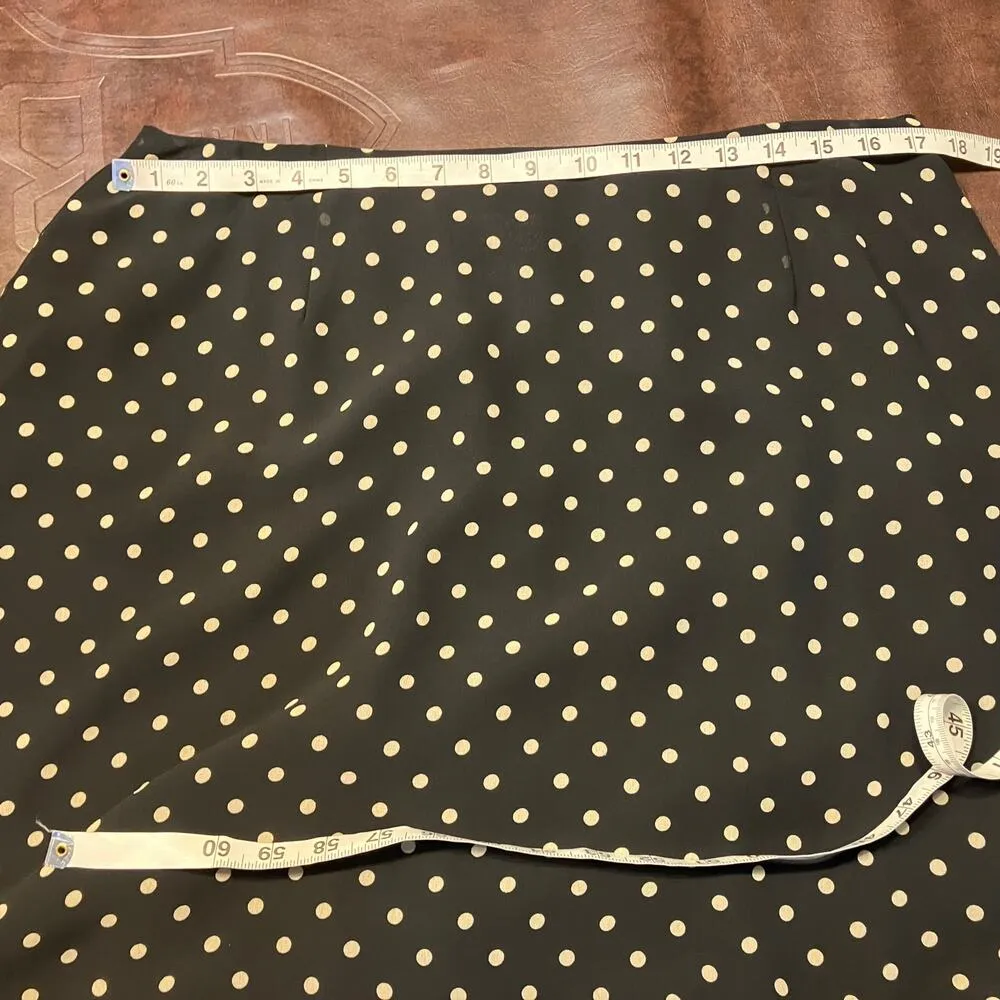 Villager Woman 16W Black Polka Dot Midi Skirt Classic Career Flowy Side Slit Zip - Image 12