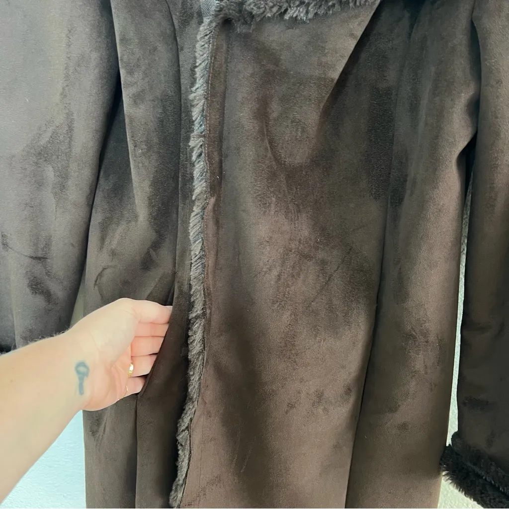 Zara Brown Faux Suede Shearling Coat Size S - Image 4