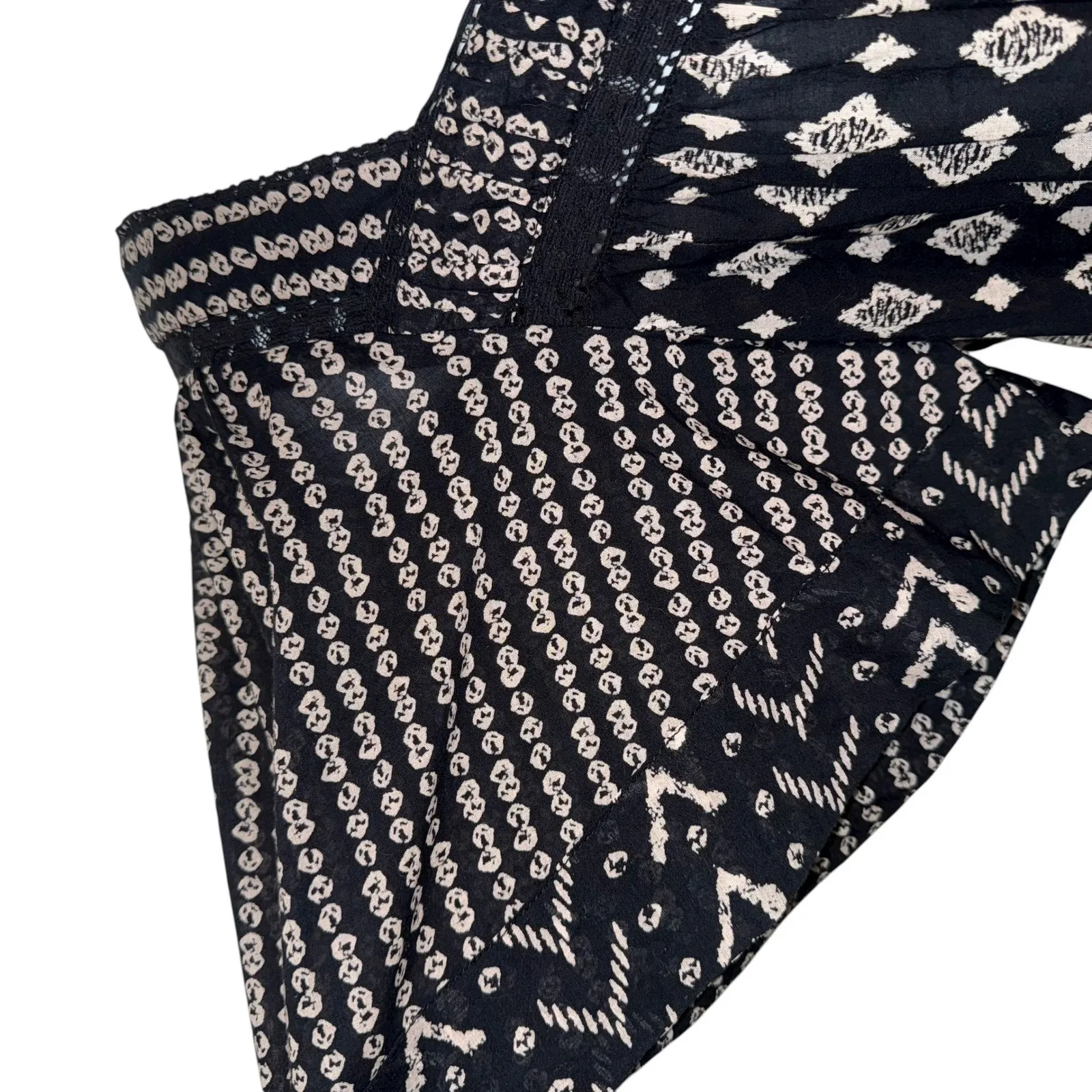 FREE PEOPLE Hearts Desire Black Ivory Print Square Neck Ruffle Hem‎ Mini Dress S - Image 4