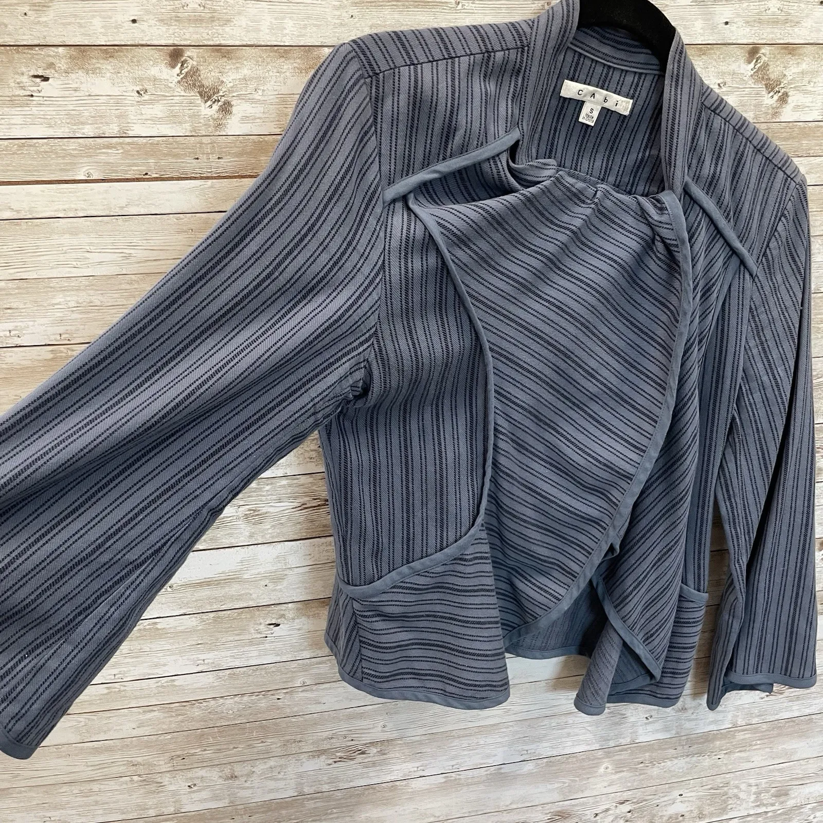 CAbi Womens S Cardigan‎ Jacket #870 Cascade Blue Striped Open Front 3/4 Sleeve - Image 5