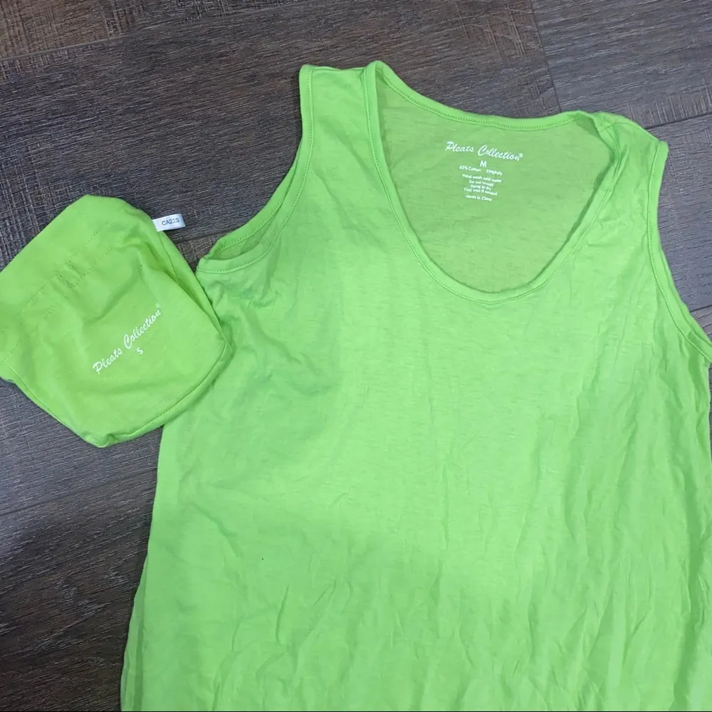 Pleats Collection Lime Green Sleeveless Top Medium - Image 6
