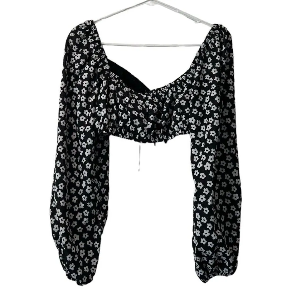 Pretty Garbage Women Floral Tied Crop Top Size‎ Medium Boho Peasant Hippie Crop - Image 2