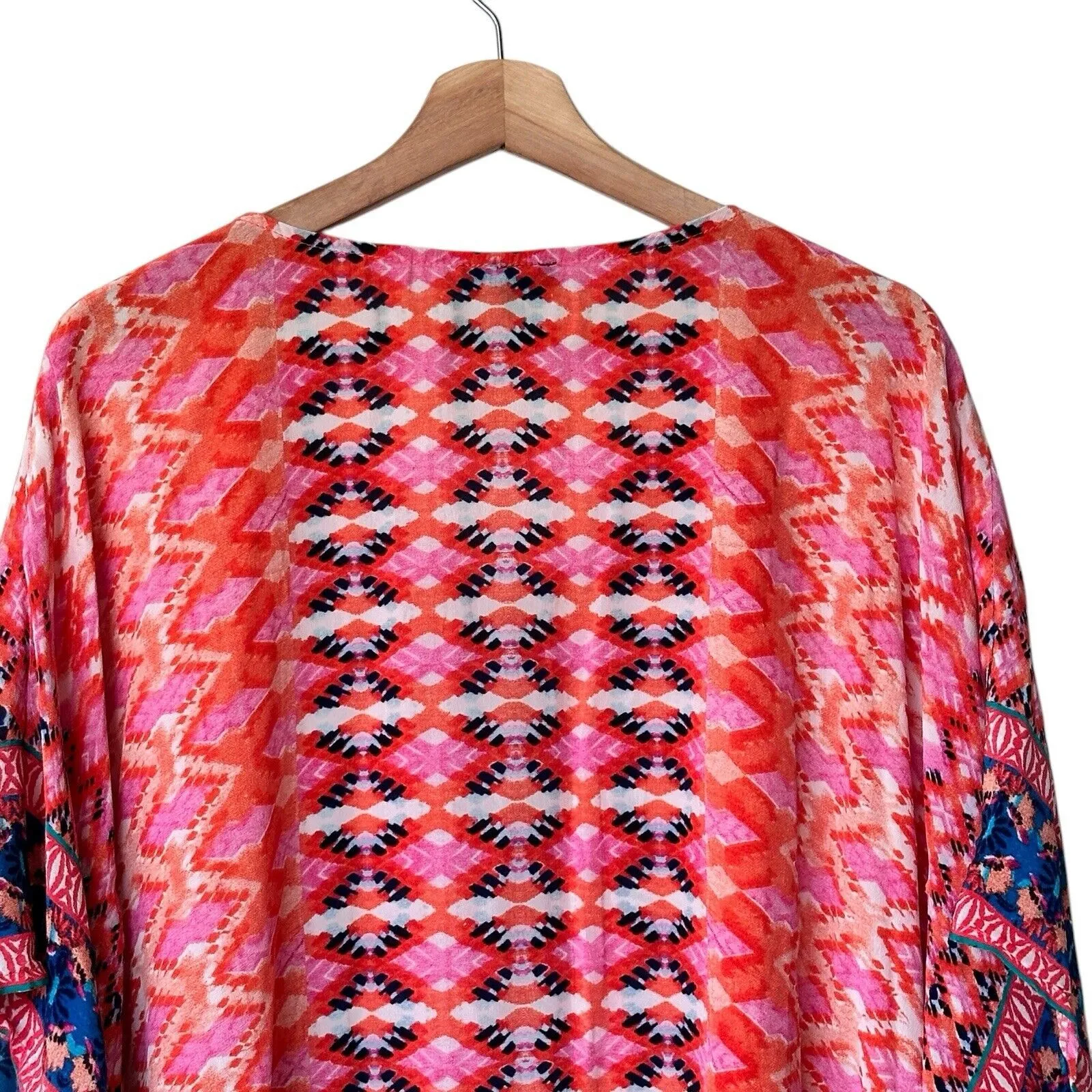 TOLANI Briyana Silk Tunic Blouse  Multi Print Flare Sleeve Boho Size M - Image 8