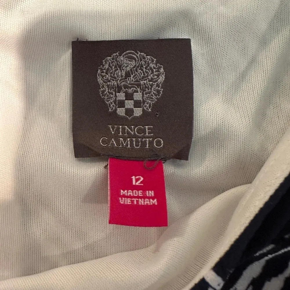 Vince Camuto Geometric Print‎ Long Sleeve Shift Dress Navy Coral White Size 12 - Image 5