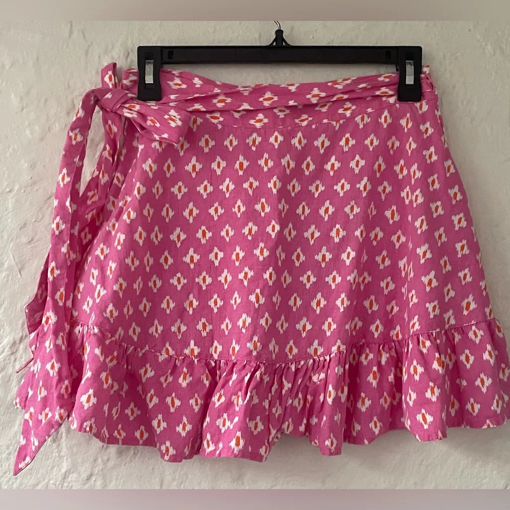aerie pink / orange tie side wrap mini skirt; geometric print; summer; size S - Image 4