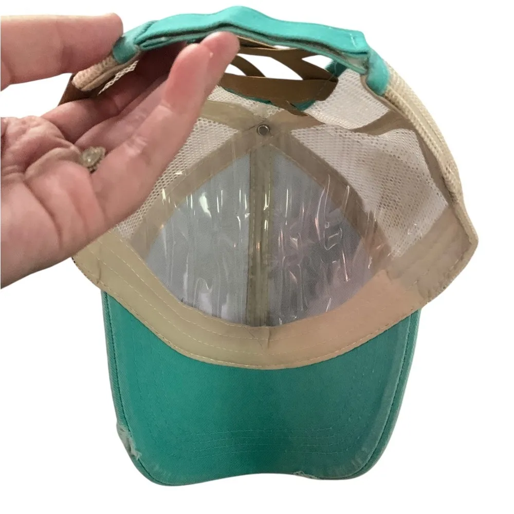 C.C. Messy Bun hat in teal NWOT Blue - Image 4