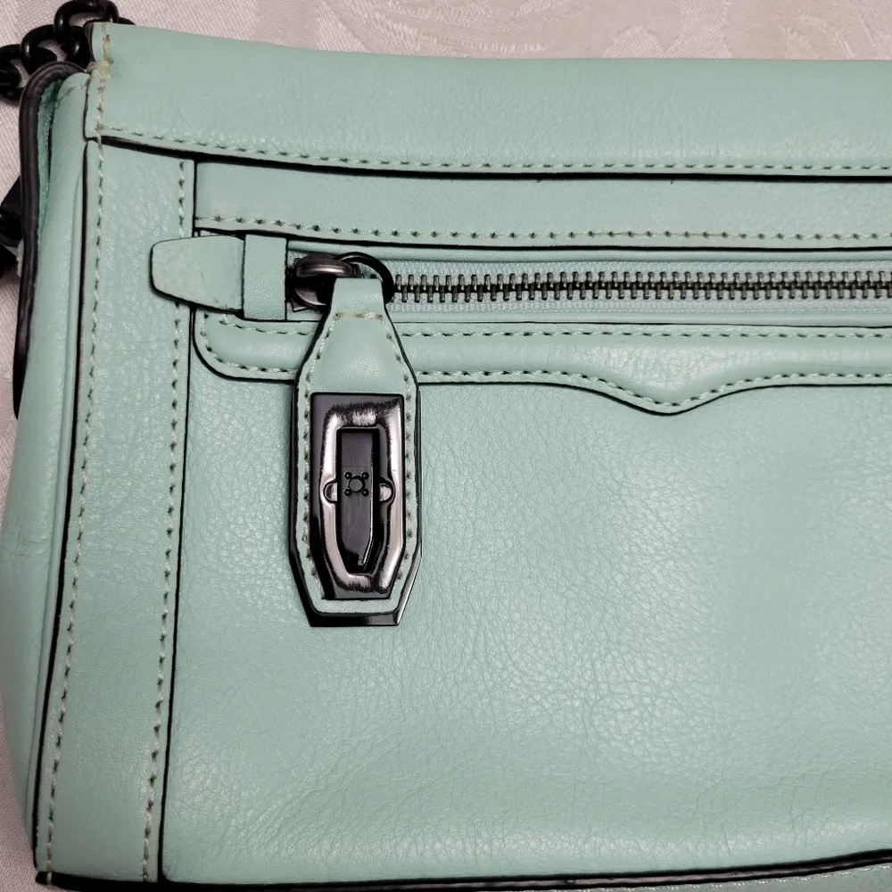 Rebecca Minkoff Mint Leather & Chain Crossbody * Flawed * - Image 4