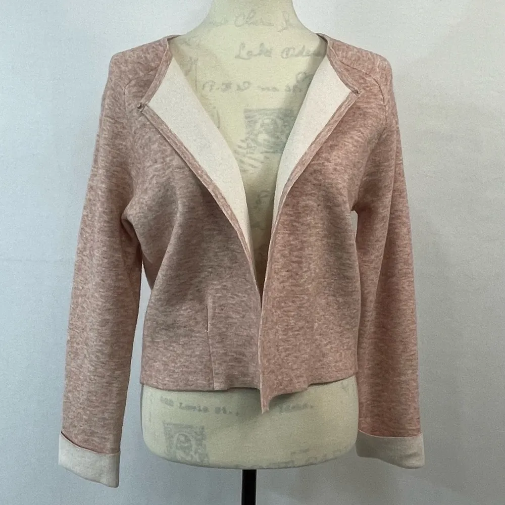 TAHARI Blush Heather Open Front Cardigan Long Cuff Sleeves Thick Knit Size L - Image 3
