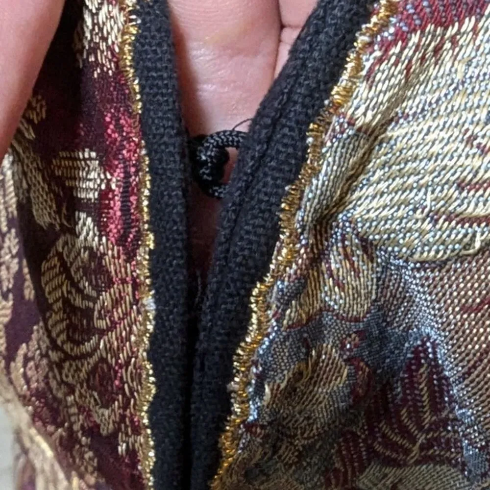 Soft Surroundings Gold Patchwork Brocade Tapestry Hook Closure Longline Jacket M - Image 4