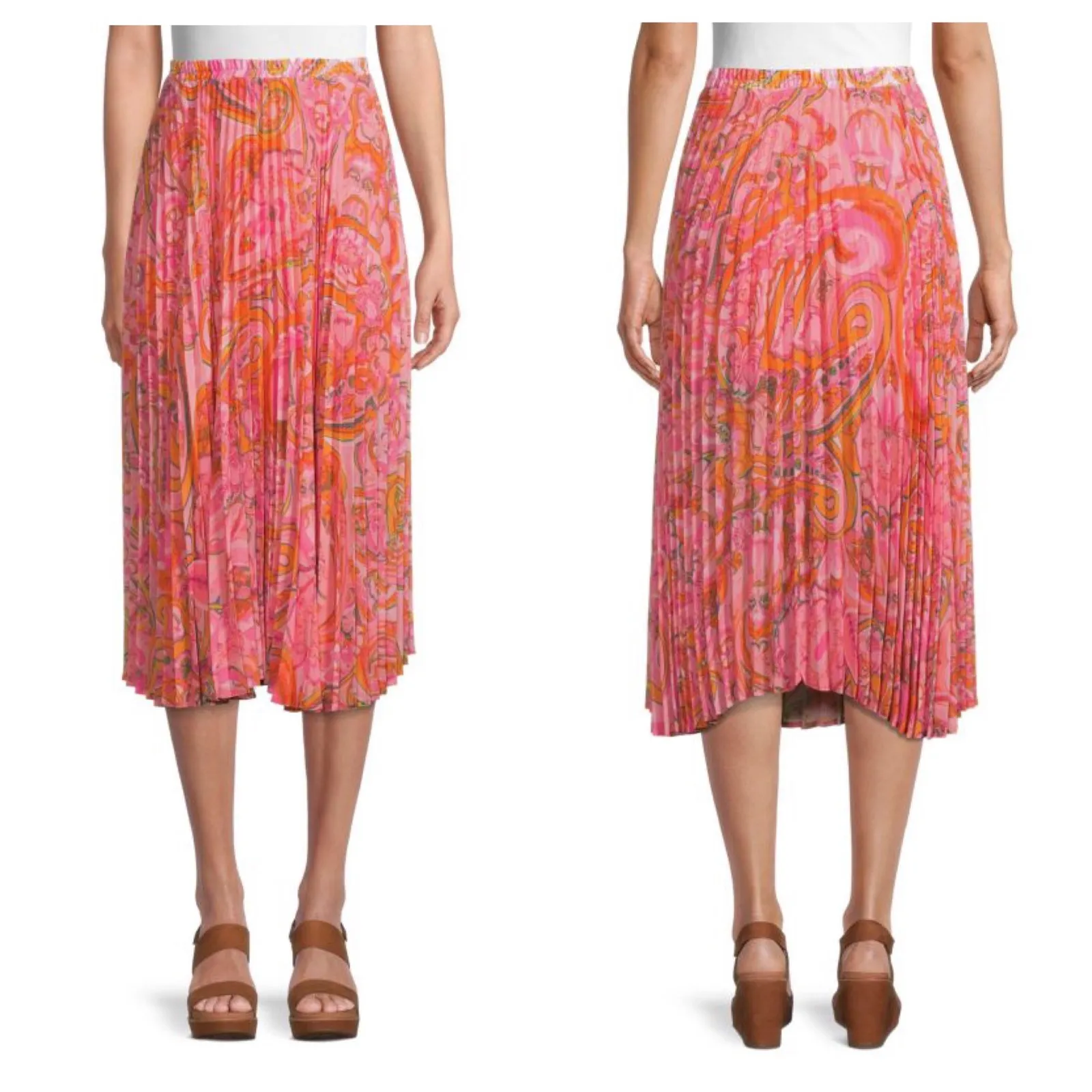 Delfi Collective Lilah Midi Skirt Size Medium Pink Paisley Pleated Boho Y2K - Image 2