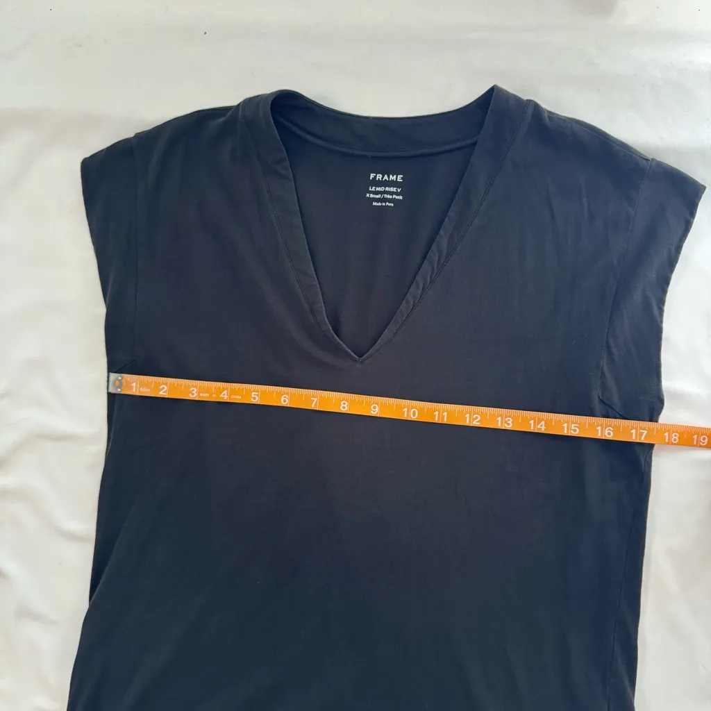 Frame Black Le Mid Rise V Pima Organic Cotton V Neck Short Sleeve Size XS FLAW - Image 6