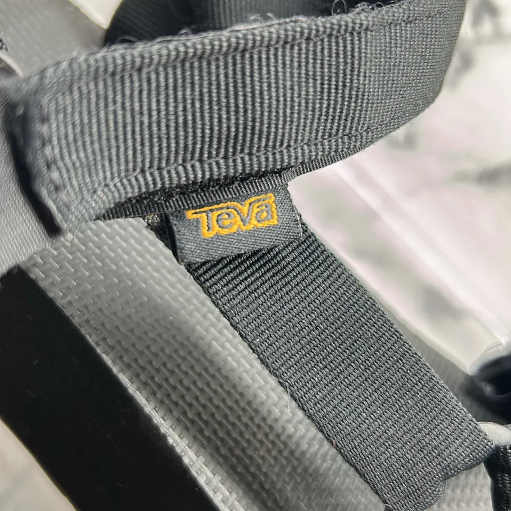 Teva Black Sandals with Gold Logo Flatform Universal Sandal - Image 3