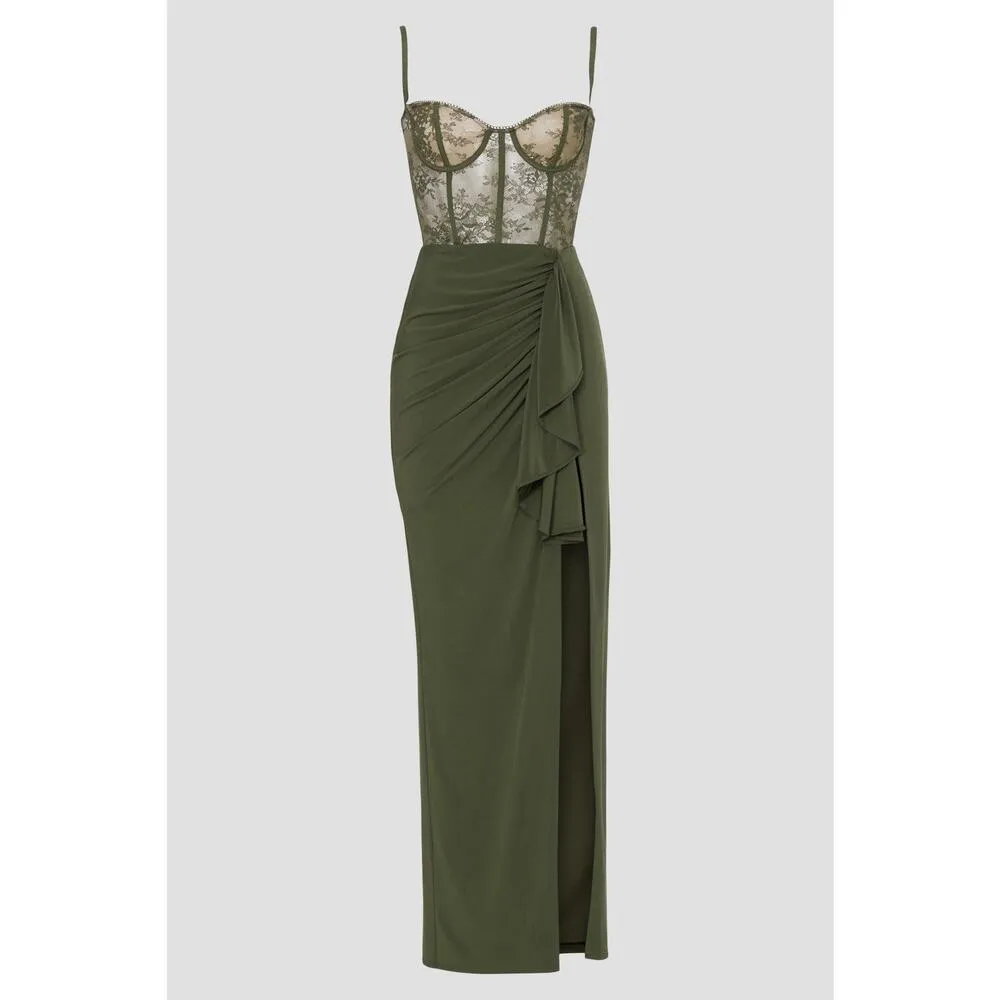 Katie May Willow Olive Green Lace Bustier Maxi Formal Gown Dress Sz XL - Image 5