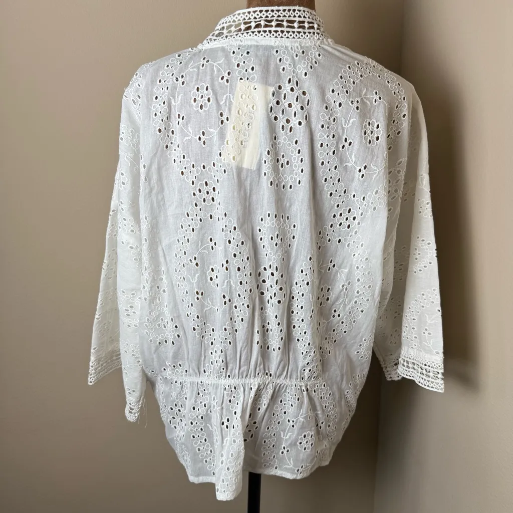 NWT Michael Stars Gardina Wrap Womens Shirt White Eyelet Prairie Cottage Boho - Image 2