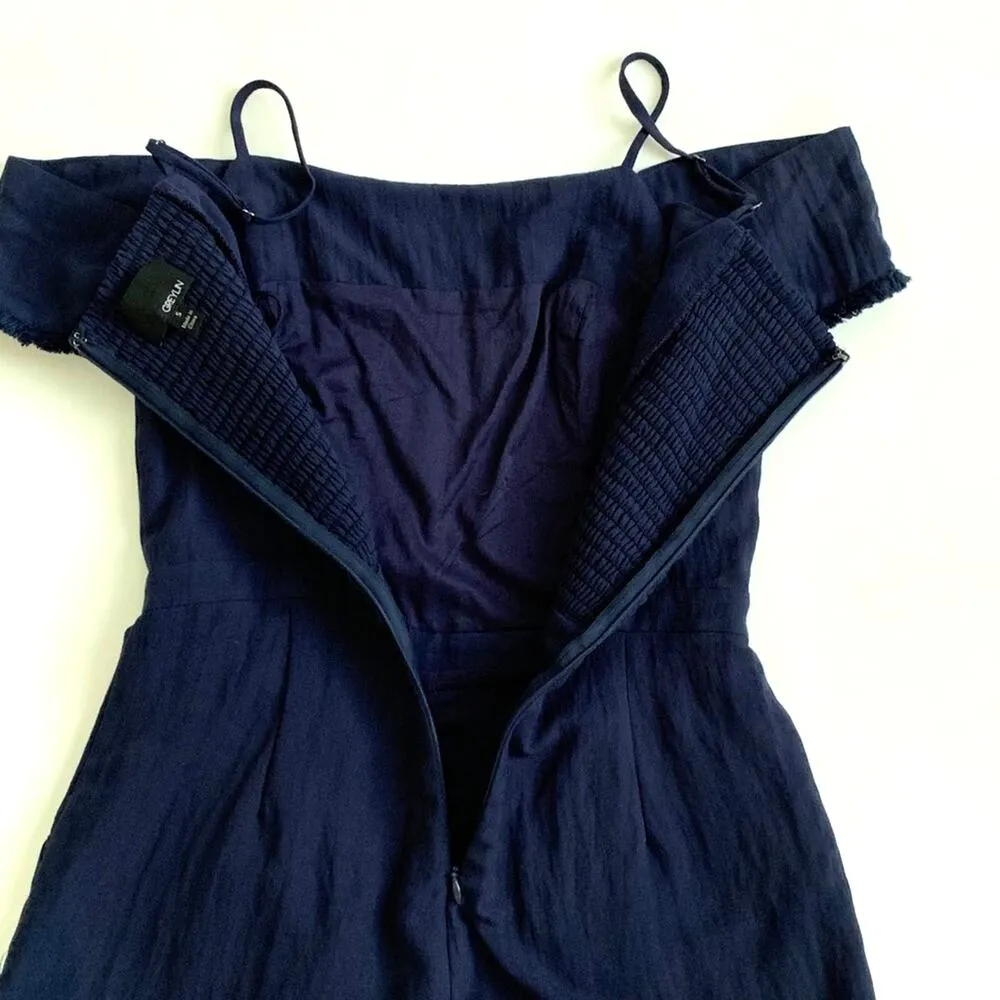 Greylin Cait Navy Off-Shoulder Fringed Trim Dressy Romper Size Small - Image 5