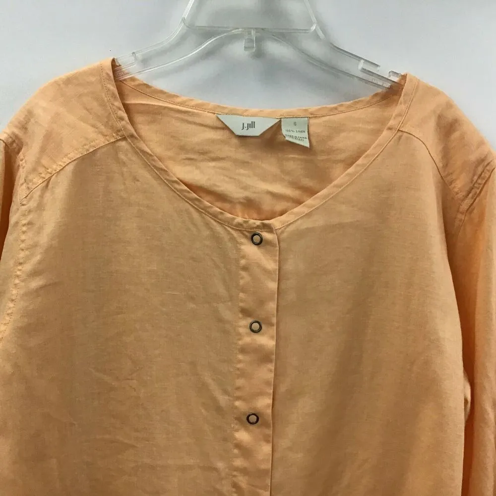 J‎ .Jill Womans 100% Linen Snap Front Long Sleeve Shirt Small Orange - Image 2