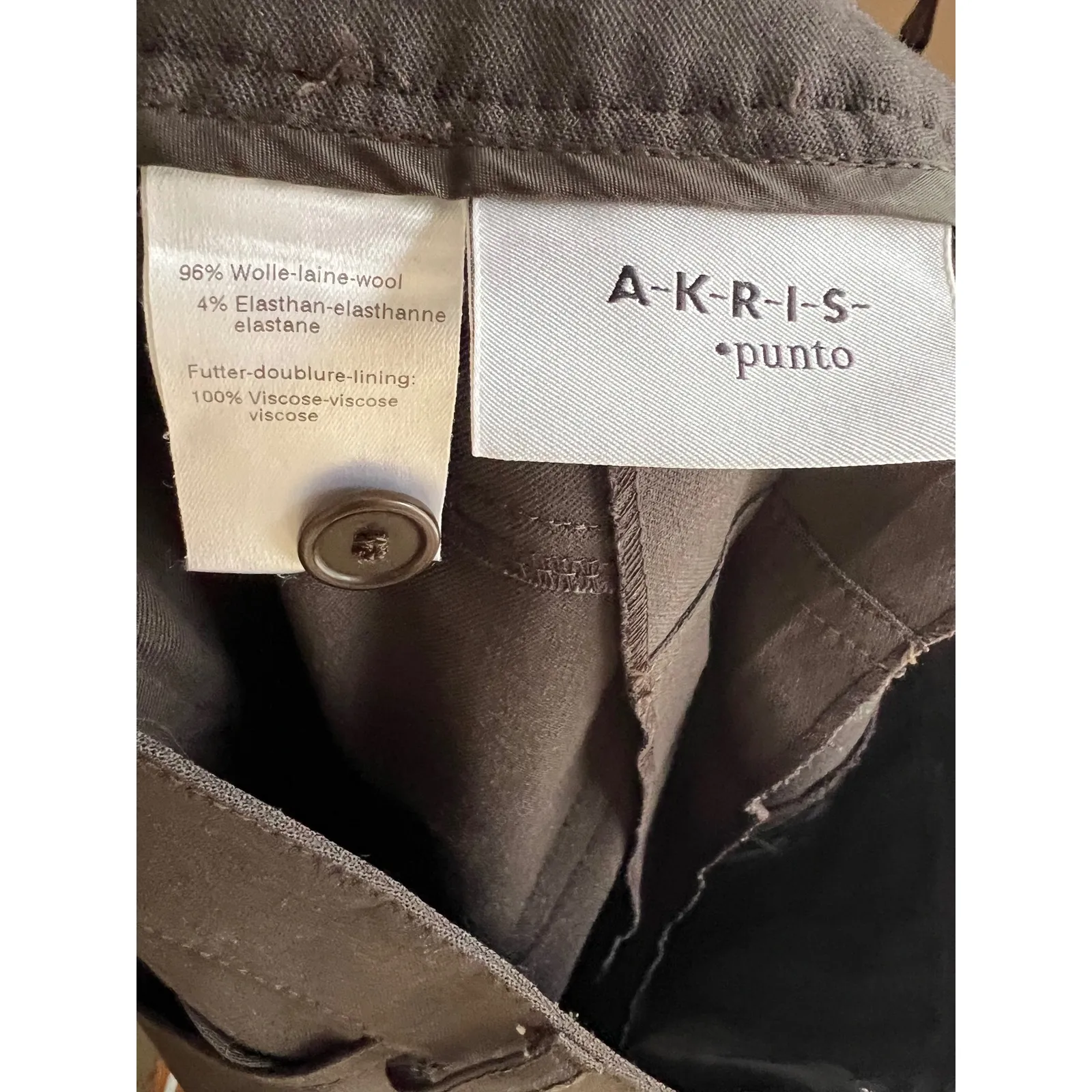 Akris Punto Brown Wool Straight Leg Trousers Size 10 Cuffed Hem - Image 6