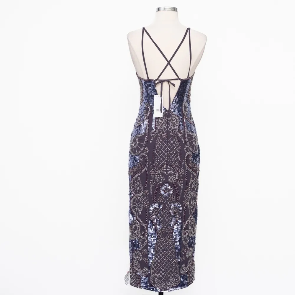ASOS Design. Strappy Midi Dress With Sequin Embellished Artwork. - Image 3