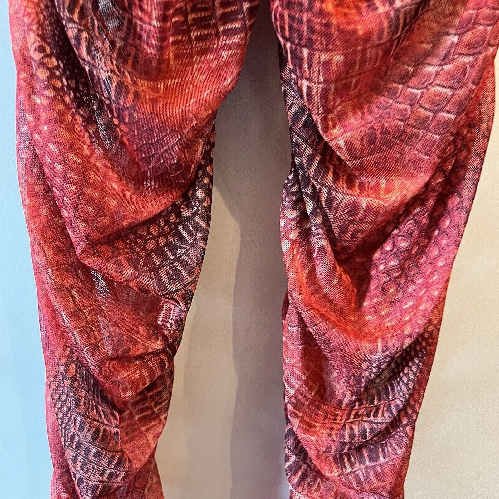 Prettylittlething Orange Croc Mesh Bardot Ruched Jumpsuit Size 8 EUC - Image 12