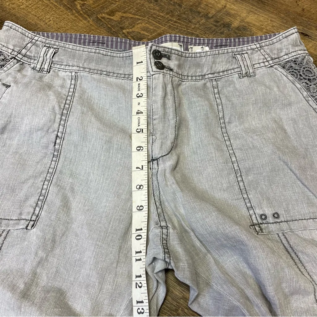 HEI HEI Anthropologie Laced Linen Gray Pants Women's 32 Roll Tab Hem Size 31 - Image 3