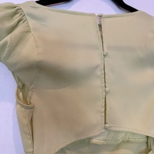 Lush Mini Dress Square Neck Puff Sleeve Cutout Back A-Line Green XS - Image 3