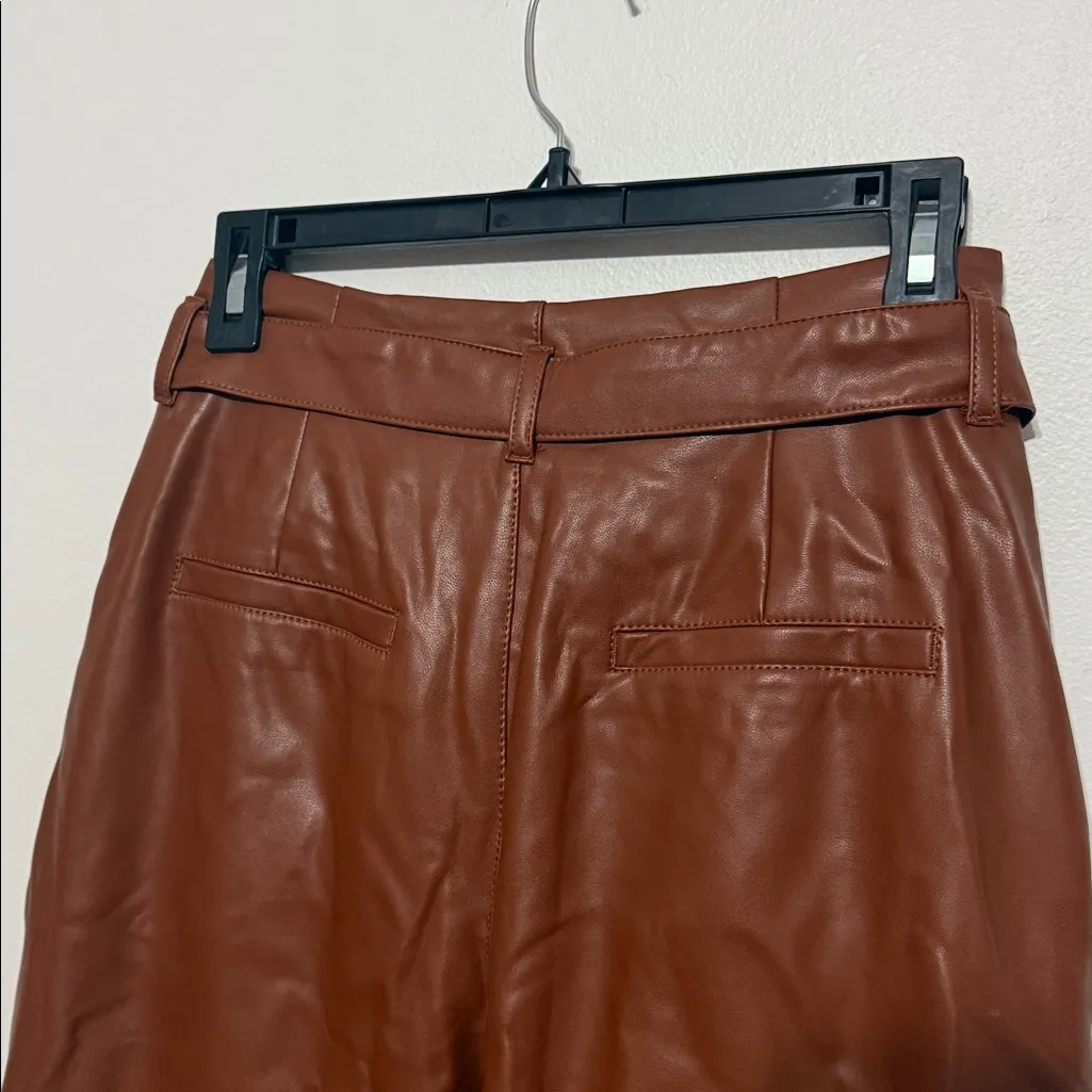 Abercrombie & Fitch Brown Faux Leather Pants Trousers with Belt - Image 8