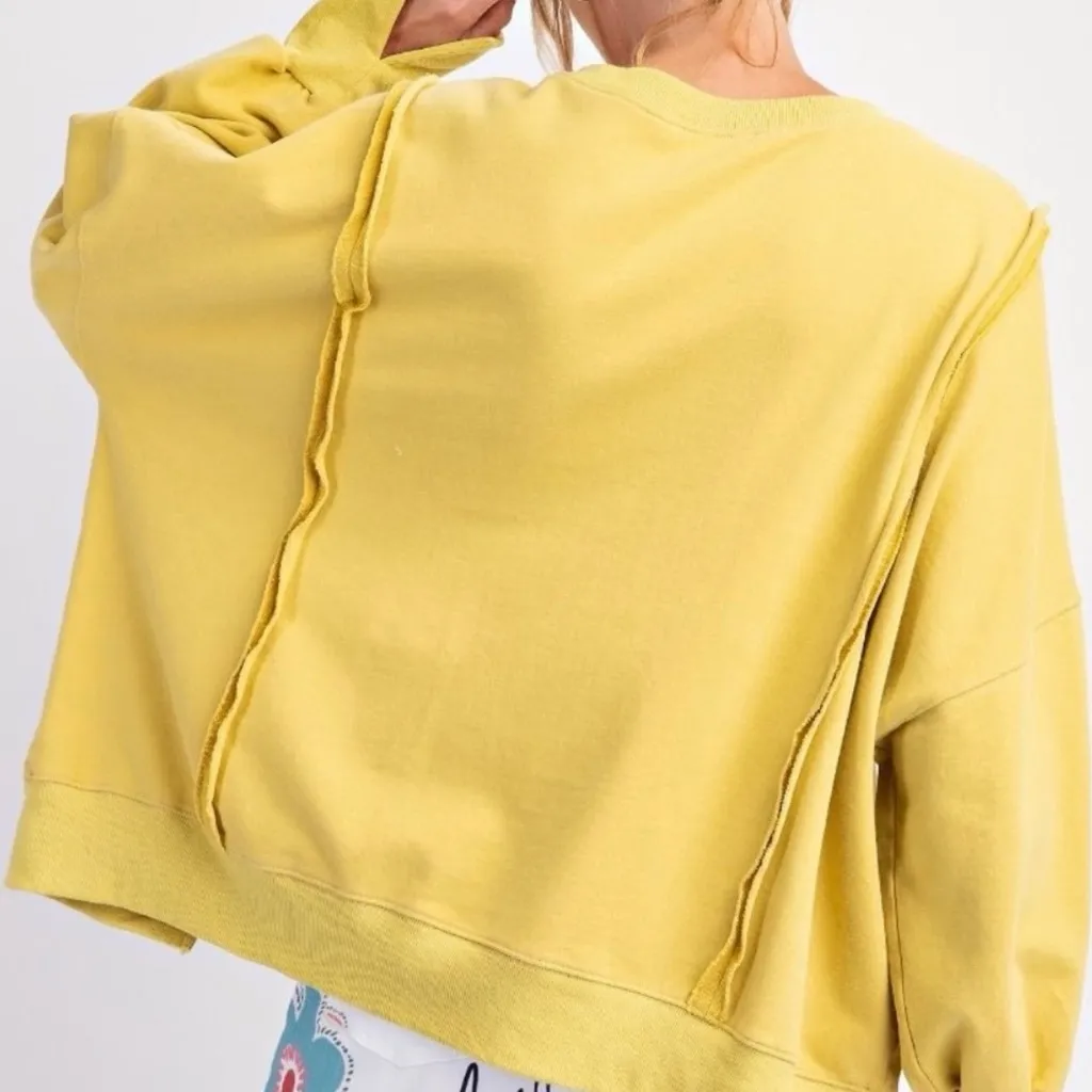NWT Easel LOVE Knit Patches Oversized Pullover Sweatshirt, Plus Size 1X Yellow - Image 5