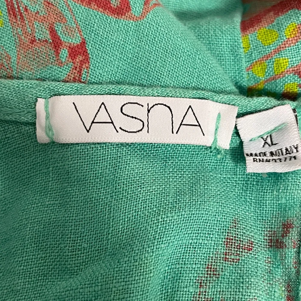 Vasna Linen Dress Womens Size XL Green Butterfly Print Sleeveless Made In Italy - Image 4