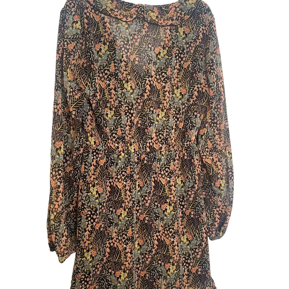 Topshop Surplice Neck Ruffle Sheer Mini Dress Forest Print Lined EUC Sz 6 - Image 5