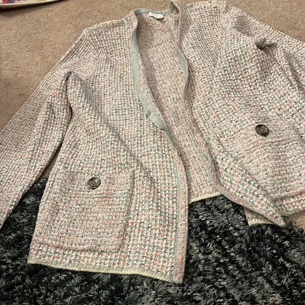 J Jill tweed multicolored open front cardigan L Size L - Image 3