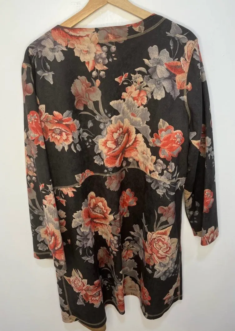 NWT  Solitaire Floral Faux Suede Open Front Jacket Duster Kimono - Image 7