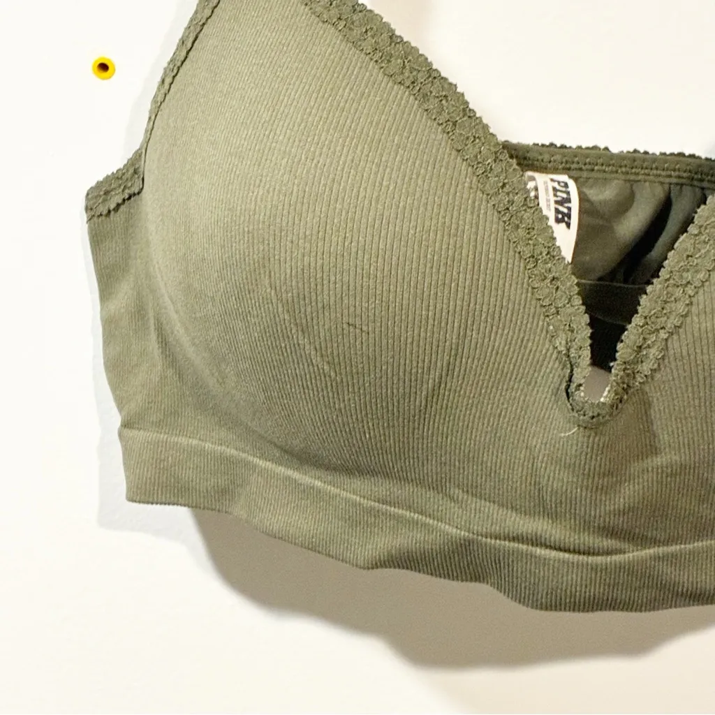 Victorias Secret Pink Green Seamless Vneck Push-up Bra Lace Trim Size XL - Image 2