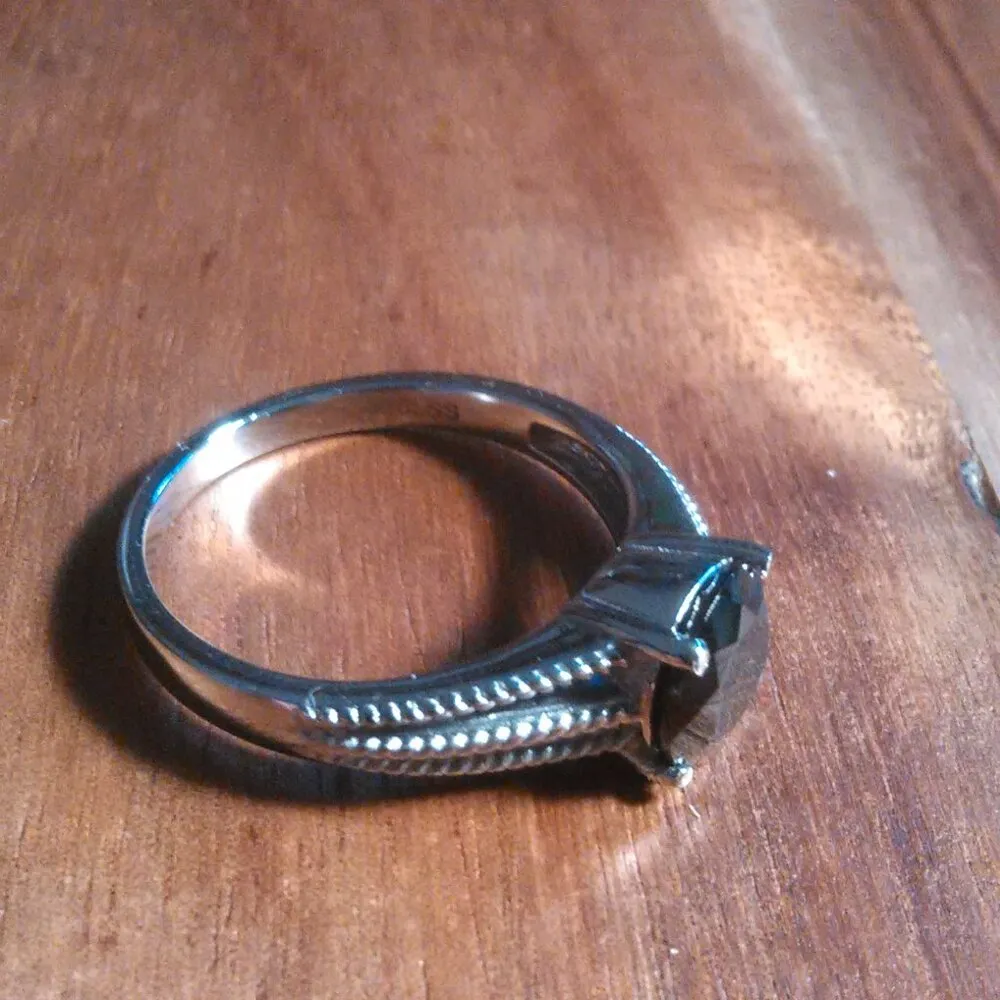 Thai Black Spinel Solitaire Stainless Steel Ring (Size 9) - Image 8