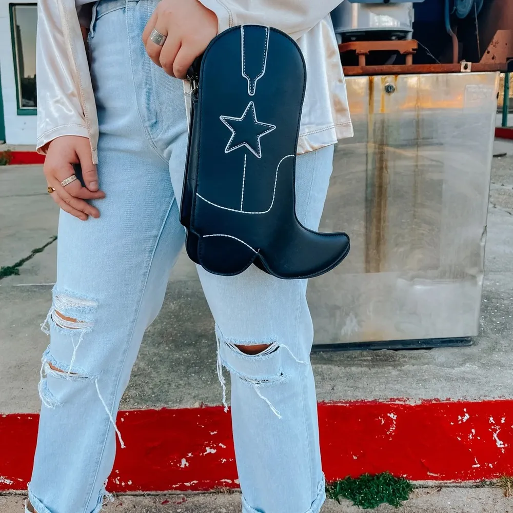 Cowboy Boot Crossbody Novelty Purse Bag with Colorful Embroidered Strap Black - Image 7