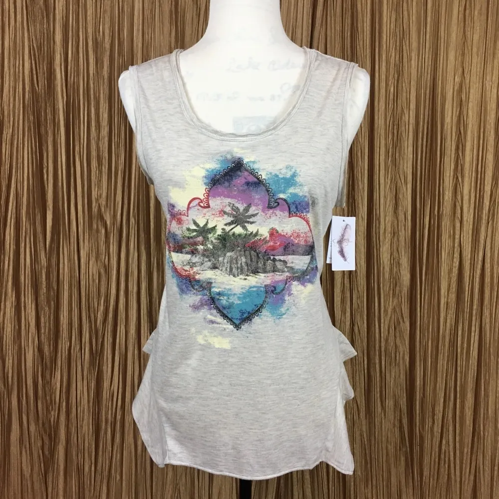 Jessica Simpson Tropical Sunset Graphic Tank SZ M - Image 3