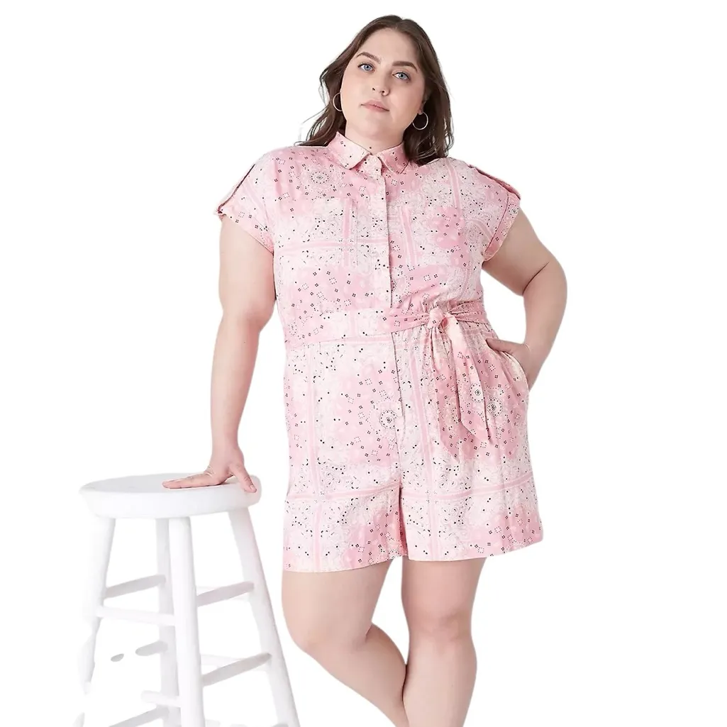 Lane Bryant RARE Pink Paisley Hankerchief Print Belted Shorts Romper Size 16 NWT - Image 2