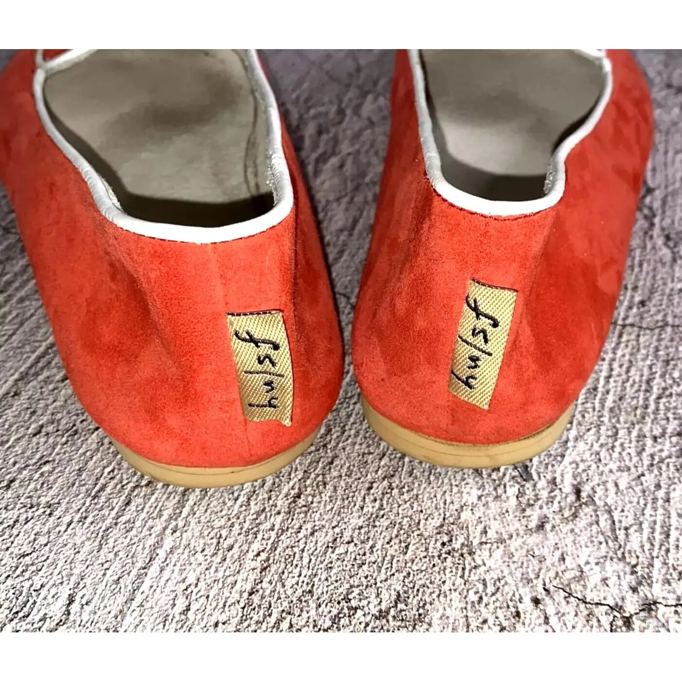 French Sole FS/NY Tomato Red Suede White Trim Bow Loafer Shoes Made Italy - Image 5