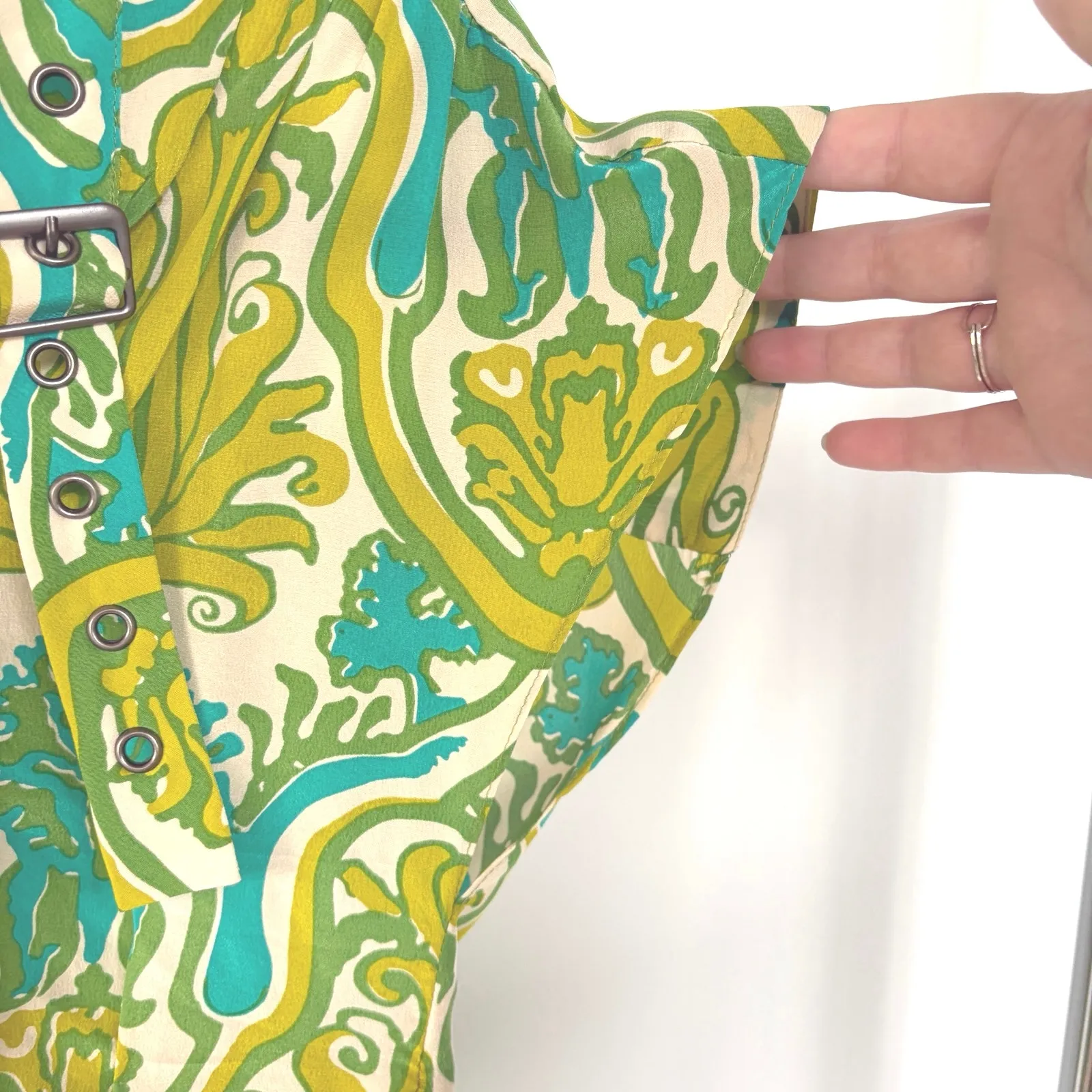 Vintage Nanette Lepore Silk Blouse Y2K Paisley Buckle Fairy Office Siren Small - Image 6