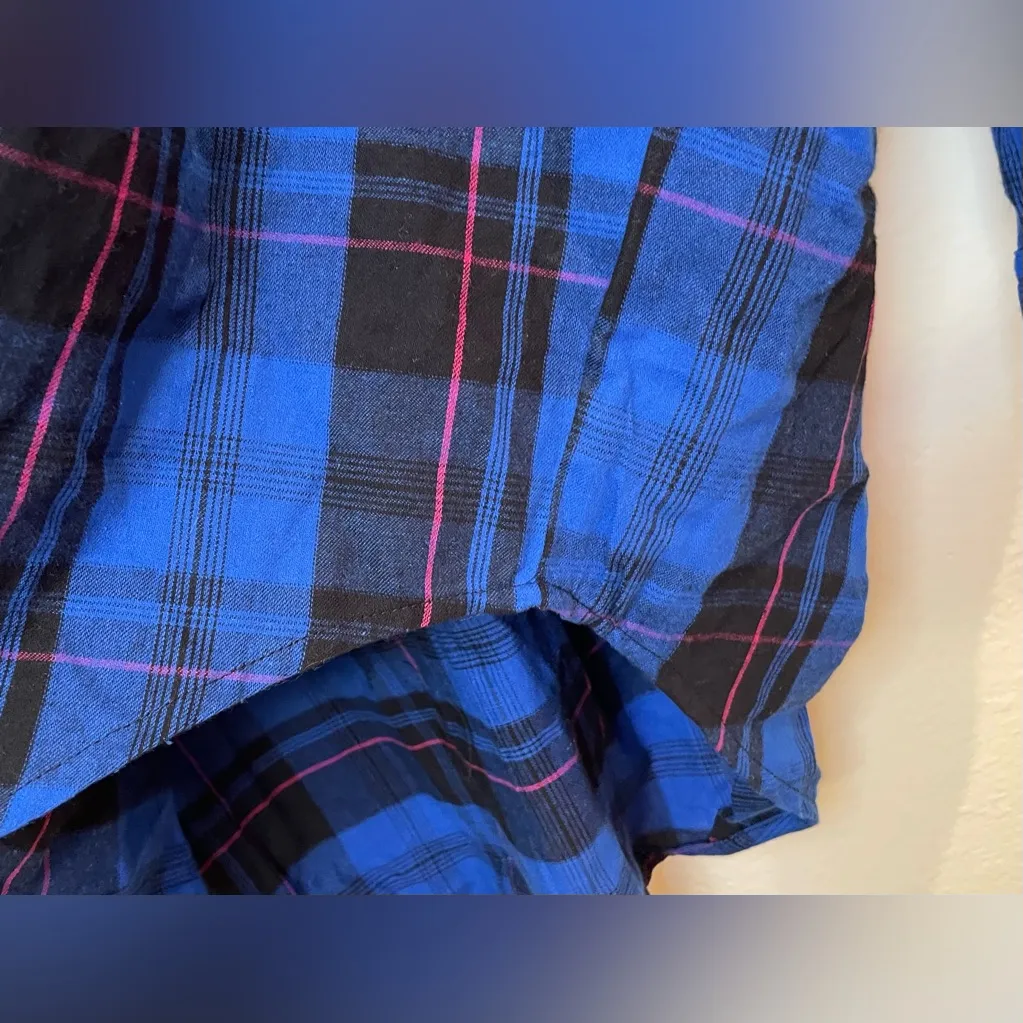 French Connection NWT Blue Plaid Flannel Long Sleeve Button Up Shirt Womens Sz M - Image 6