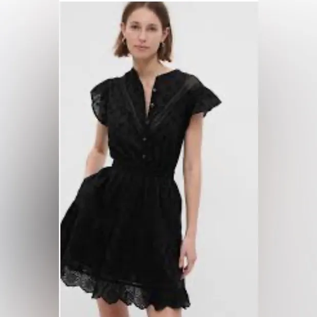 GAP Elegant Black flutter sleeve Lace Blouse - Image 2